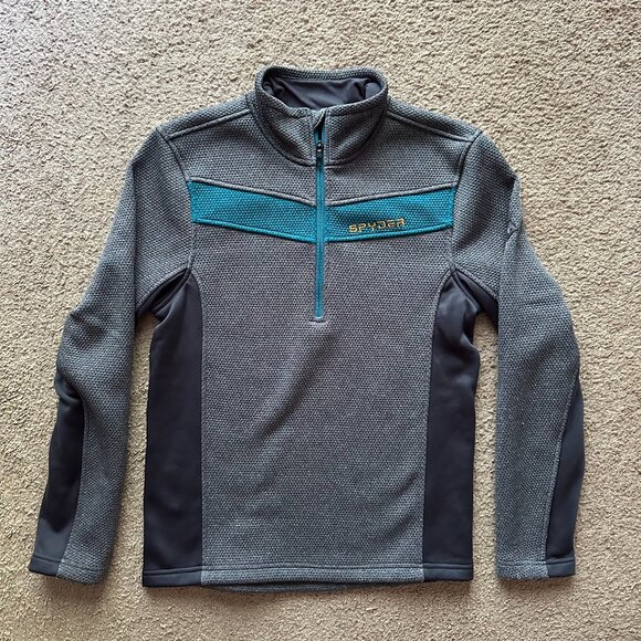 Spyder Sweater Mens Small 1/4 Zip Mock Neck Fleece Grey Long Sleeve - Picture 1 of 11